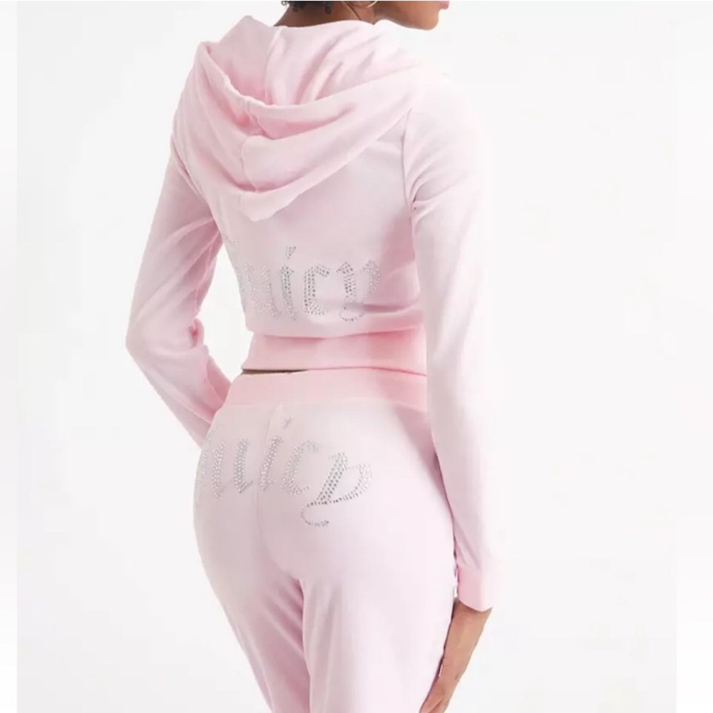 JUICY COUTURE Velour OG Bling Tracksuit Hoodie & Pant Set Light Pink Size M - Picture 9 of 10